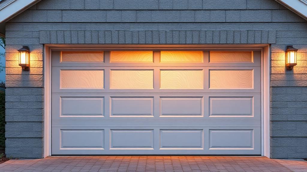 Energy efficient insulated garage door on modern home