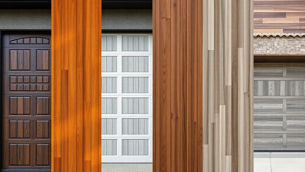 Comparison of different garage door materials including steel, wood, and composite